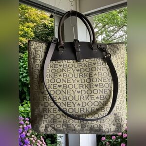 Dooney & Bourke Purple And Cream Large Fabric/Leather Tote